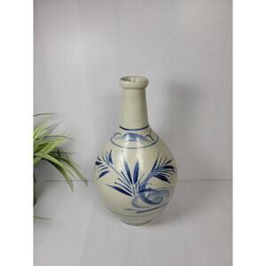 Vintage Japanese Sake Tokkuri, Pottery Bottle Gray Blue Bamboo Saki
